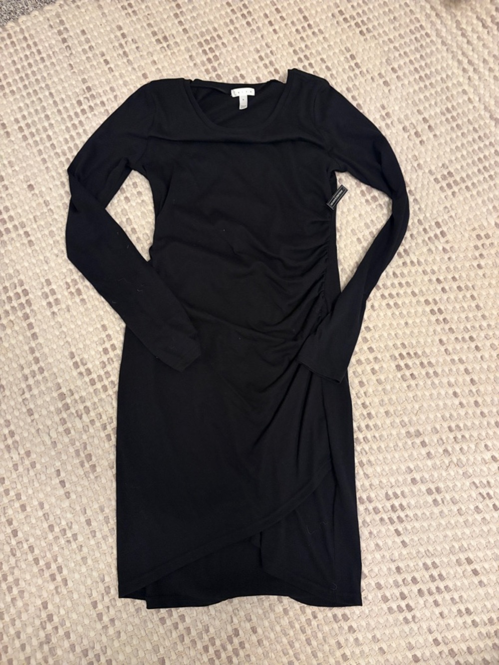 Leith Black Long-Sleeve Ruched Wrap Dress - , Women